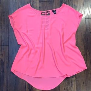 Neon Pink Cage Back Georgette Hi-Low Top